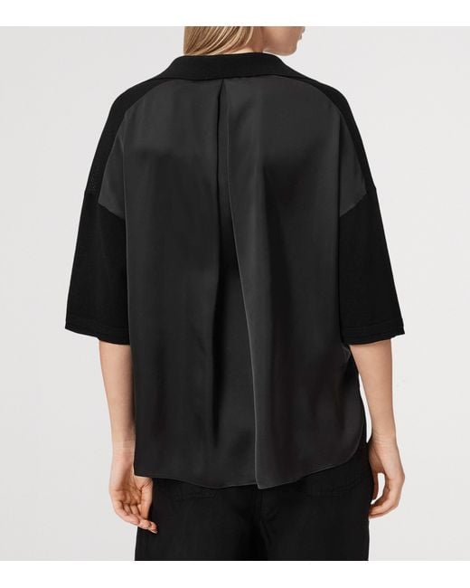 AllSaints Black Wool Bern Polo Shirt