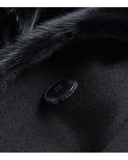 Yves Salomon Black Hooded Mink Fur-Trim Coat