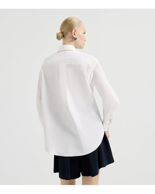 Brunello Cucinelli White Cotton-Blend Tie-Detail Shirt