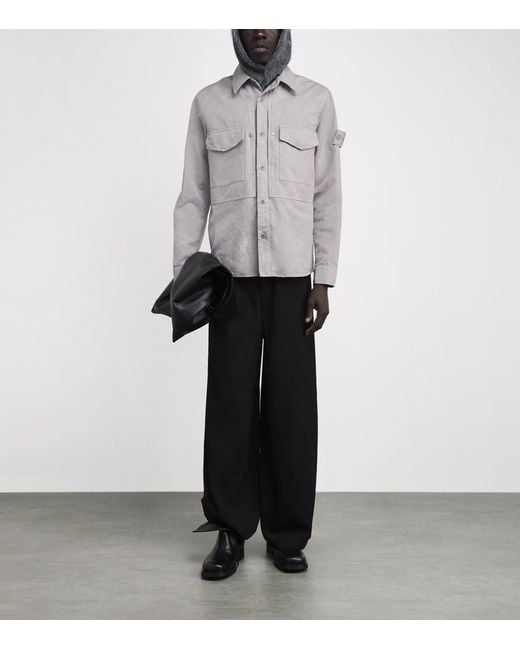 Stone Island Gray Canvas Ghost Overshirt for men
