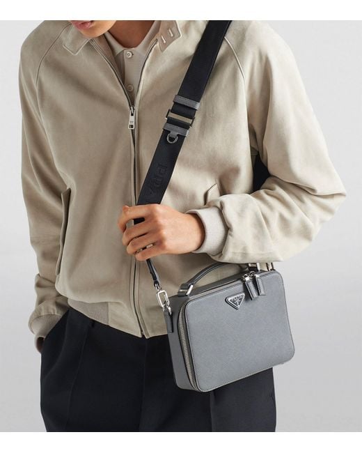 Prada Gray Medium Saffiano Leather Brique Top-handle Bag for men