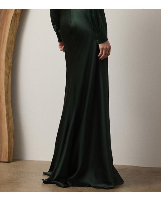 Ralph Lauren Green Stretch Satin Masina Maxi Skirt