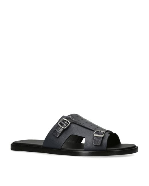 Santoni Black Crocodile Monk Sandals for men