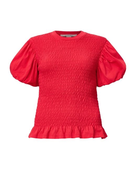 AllSaints Red Smocked Dael Top