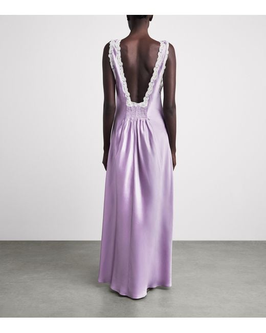 Loretta Caponi Purple Silk-Lace Albina Slip Dress
