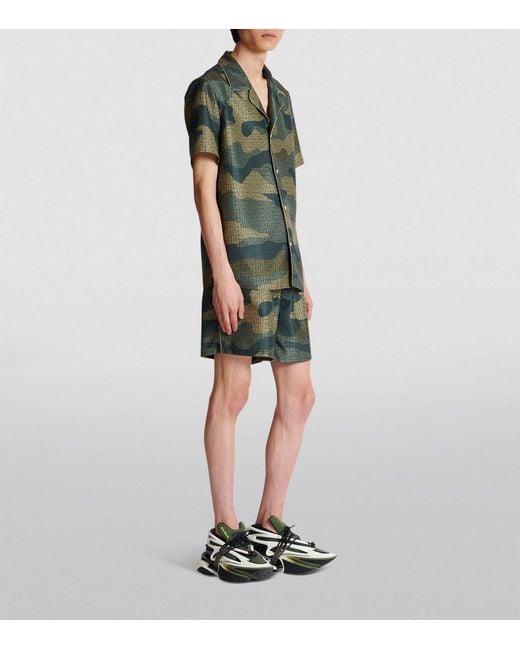 Balmain Green Camouflage Monogram Short-sleeve Shirt for men