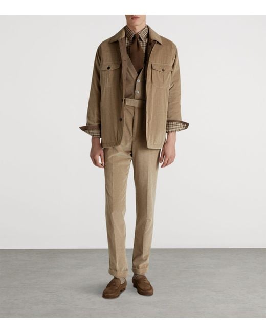 Dunhill Brown Cotton-Cashmere Corduroy Reversible Overshirt for men