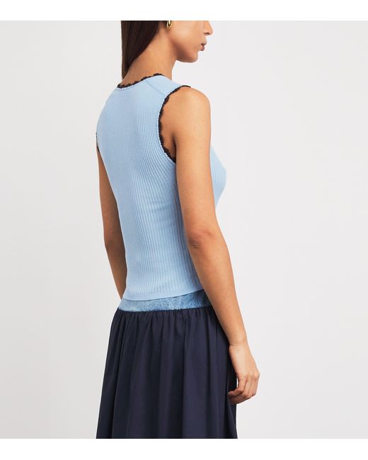 Sandro Blue Crochet-Trim Tank Top