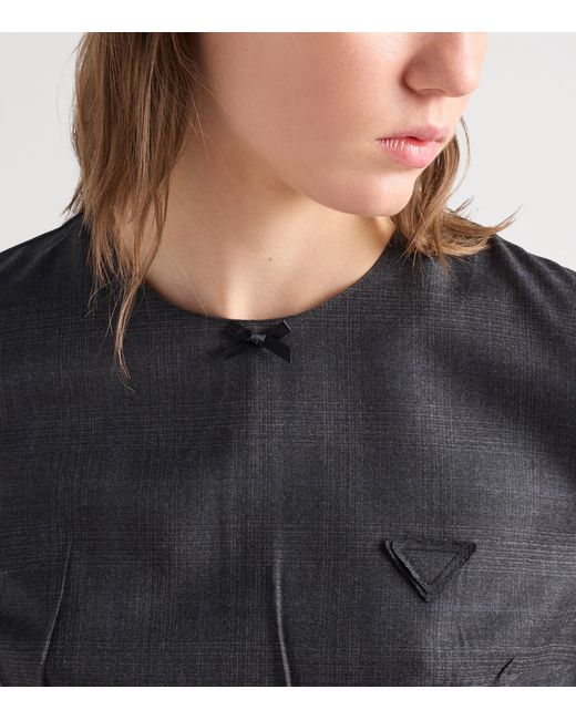 Prada Black Wool Check Midi Dress
