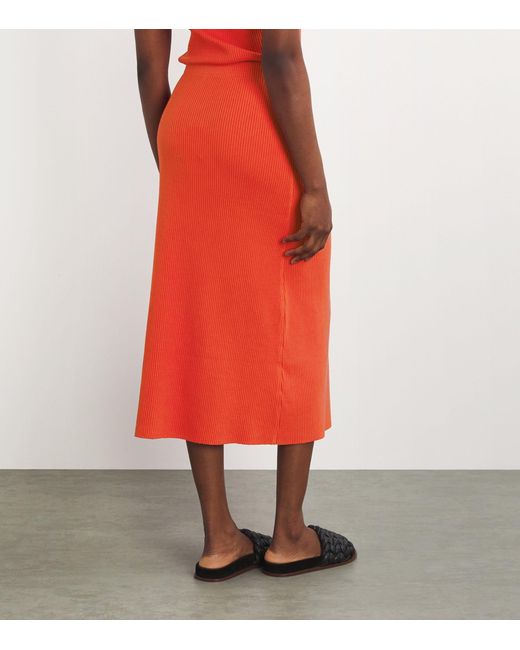 Vince Red Cotton-blend Ribbed Midi Skirt