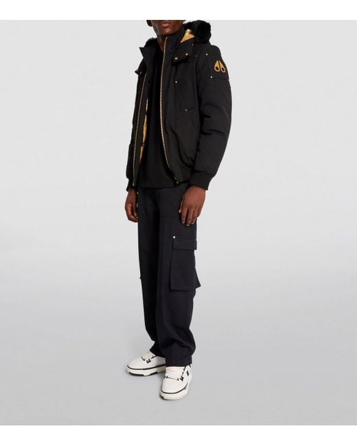Moose Knuckles Black Fur-Trim Bomber Jacket for men