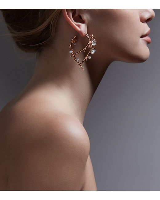 Shaun Leane Metallic Gold Vermeil, Diamond And Pearl Cherry Blossom Hoop Earrings