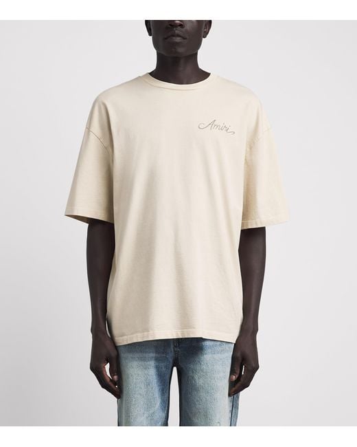 Amiri White Cotton Check Patch T-Shirt for men