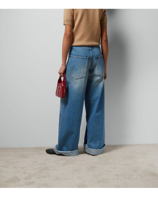 Gucci Blue Horsebit-detail Wide-leg Jeans