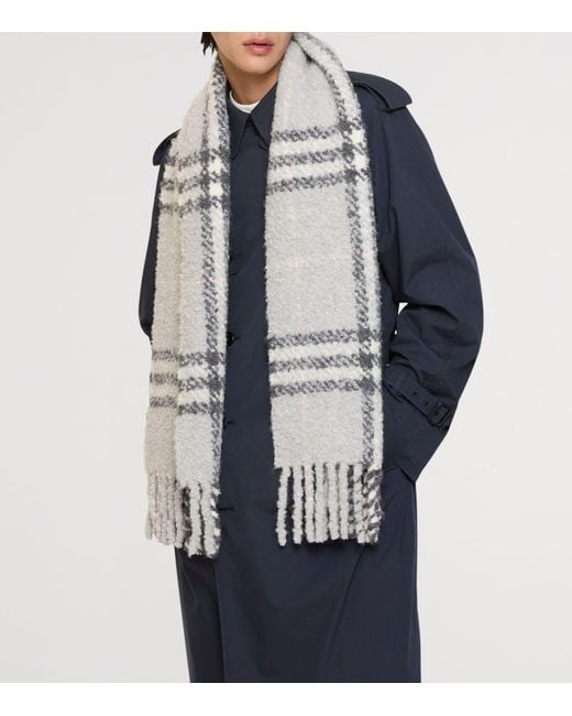Burberry Gray Alpaca-Wool Bouclé Check Scarf