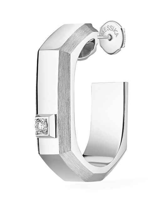 Messika White Moderniste Medium And Diamond Single Hoop Earring