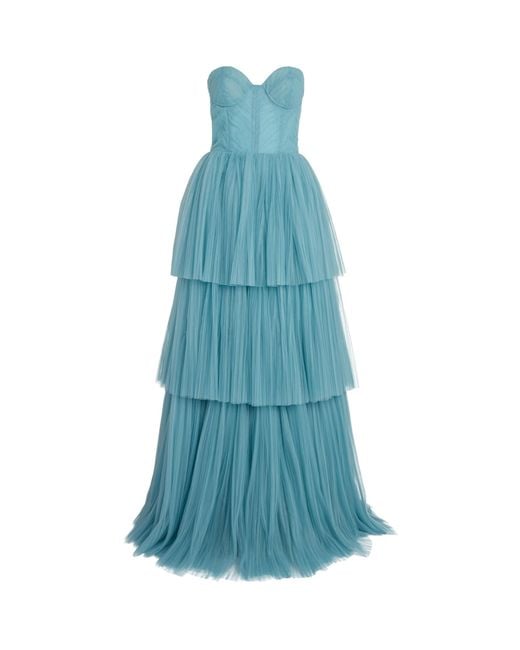 Costarellos Blue Pleated Gown