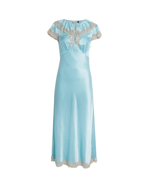 Rixo Blue Lace-Trim Vivienne Midi Dress