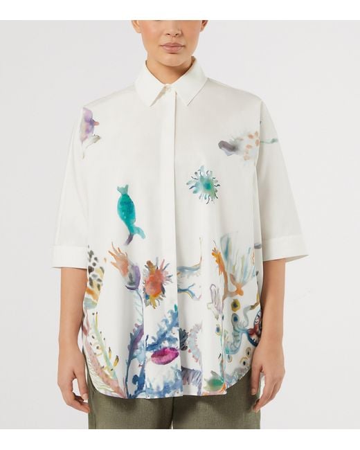 Marina Rinaldi White Cotton Printed Short-Sleeve Shirt