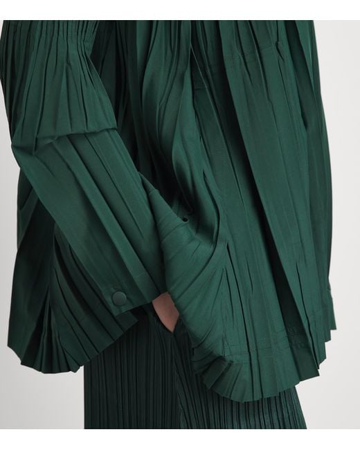 Pleats Please Issey Miyake Green Pleated Float Coat