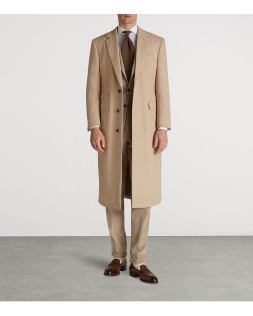 Dunhill Natural Camel Single-Breasted Overcoat for men