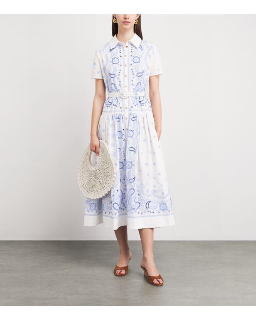 Self-Portrait Blue Cotton Embroidered Midi Dress