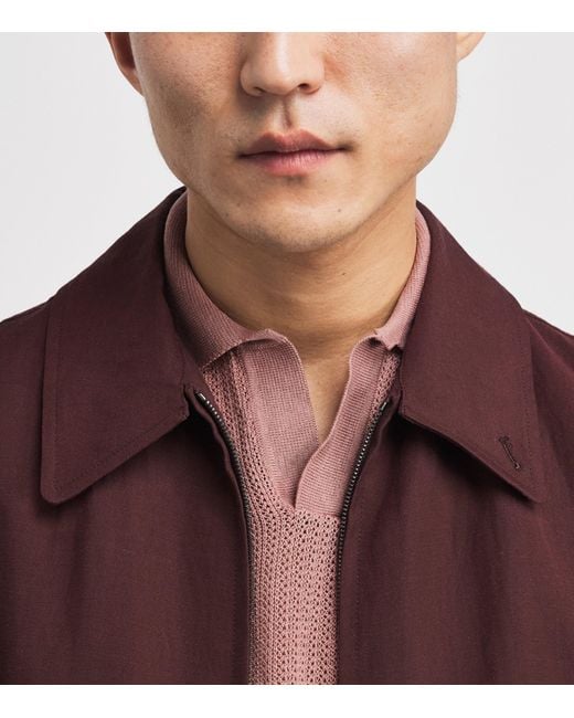 Isaia Pink Silk-Linen Open-Collar Polo Shirt for men
