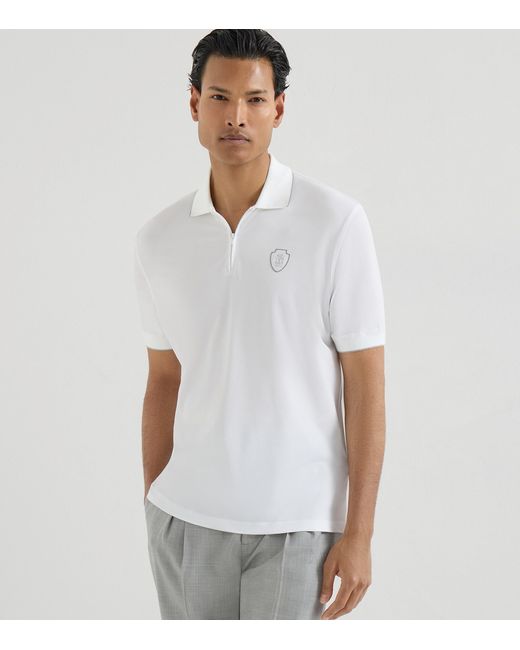 Brunello Cucinelli White Technical Zip-Up Polo Shirt for men