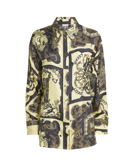 Ganni Green Silk Ornate Print Shirt