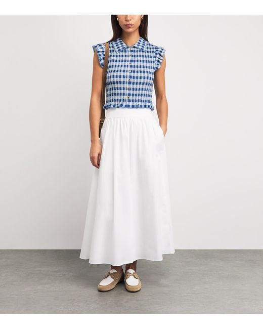 Sandro Blue Gingham Smocked Top
