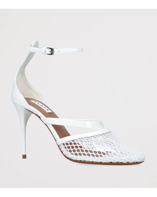 Alaïa White Fishnet Ankle-Strap Pumps 90