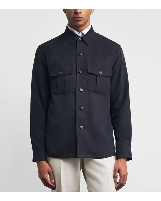 Canali Blue Twill Twin-Pocket Overshirt for men
