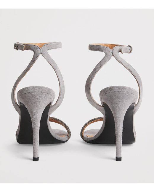 Eleventy White Suede Crystal-Embellished Sandals 90