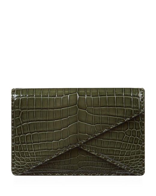 Bottega Veneta Green Crocodile Skin Envelope Clutch