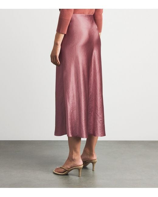 Vince Pink Crinkle Satin Midi Skirt