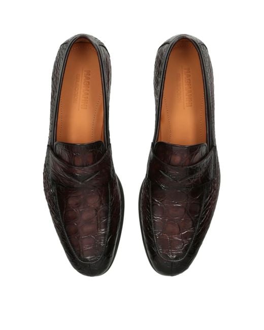 Magnanni Shoes Black Crocodile Leather Penny Loafers for men