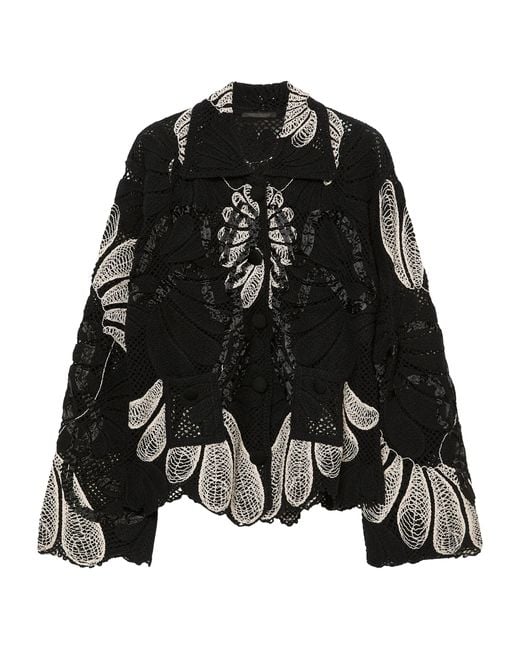 Marina Rinaldi Black Cotton-Blend Lace Cardigan