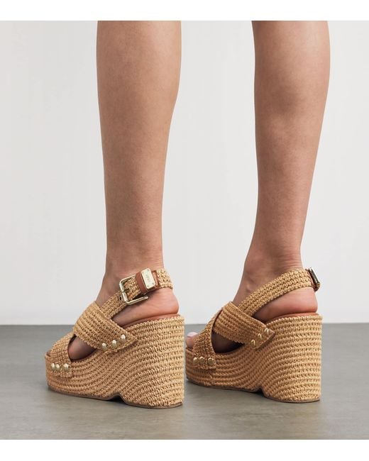 Maje Brown Raffia-Effect Wedge Sandals 110