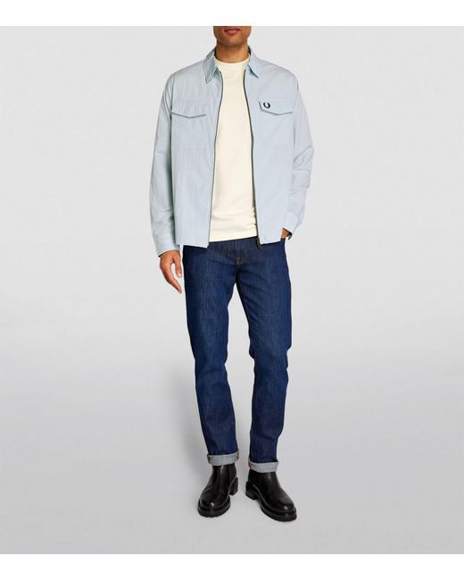 Fred Perry Blue Collared Zip-up Overshirt for men