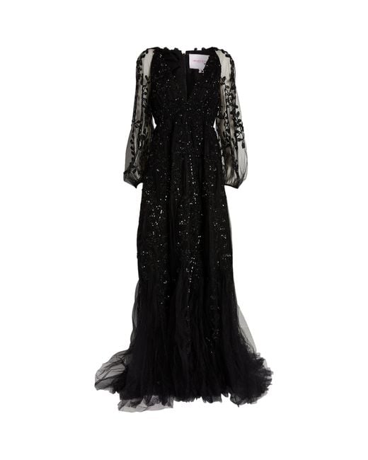 Carolina Herrera Black Embellished Tulle Gown