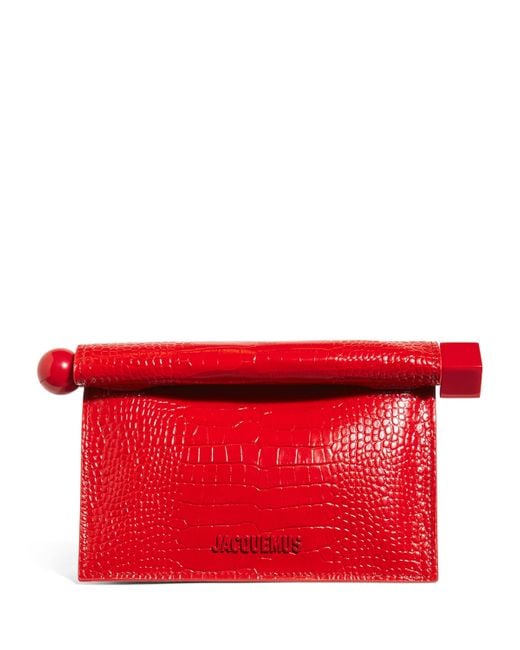Jacquemus Red Croc-Embossed Leather La Petite Pochette Clutch Bag