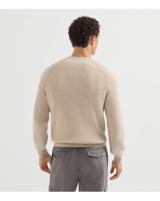 Brunello Cucinelli Natural Cashmere Ribbed Sweater for men