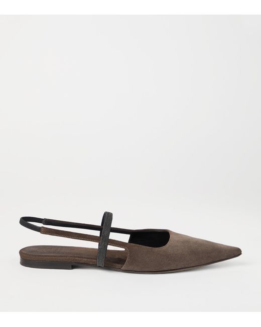 Brunello Cucinelli Brown Suede Slingback Flats