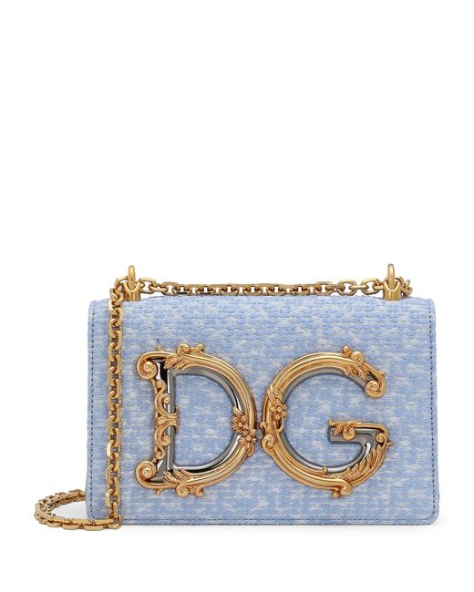 Dolce & Gabbana Blue Medium Bouclé Dg Girls Shoulder Bag