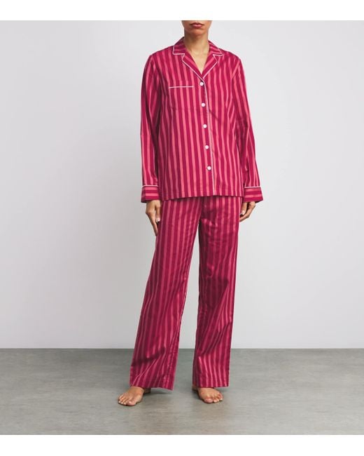 Derek Rose Red Cotton Stripe Pyjama Set