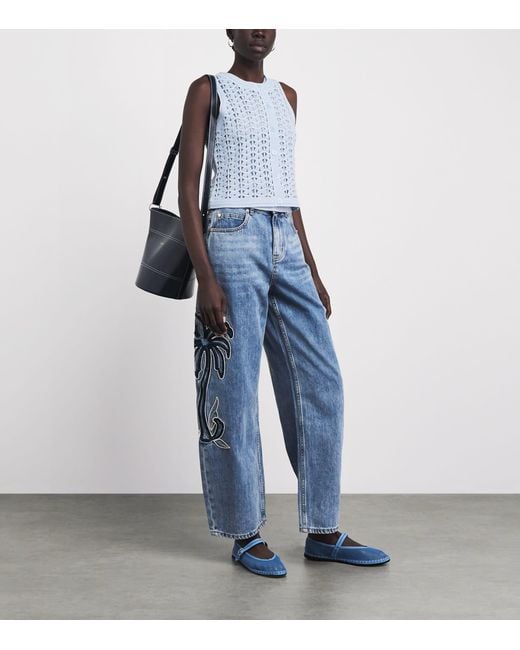 Sandro Blue Openwork Crochet Sleeveless Cardigan