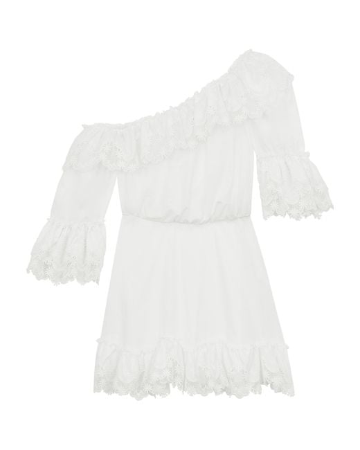 Saint Laurent White Cotton One-Shoulder Mini Dress