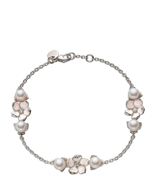 Shaun Leane Metallic Sterling Silver, Diamond And Pearl Cherry Blossom 3 Flower Bracelet