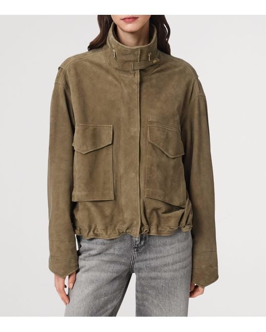 AllSaints Green Suede Clay Bomber Jacket