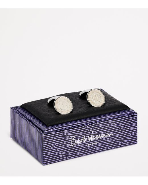 Babette Wasserman Natural Rhodium-Plated Coin Cufflinks for men
